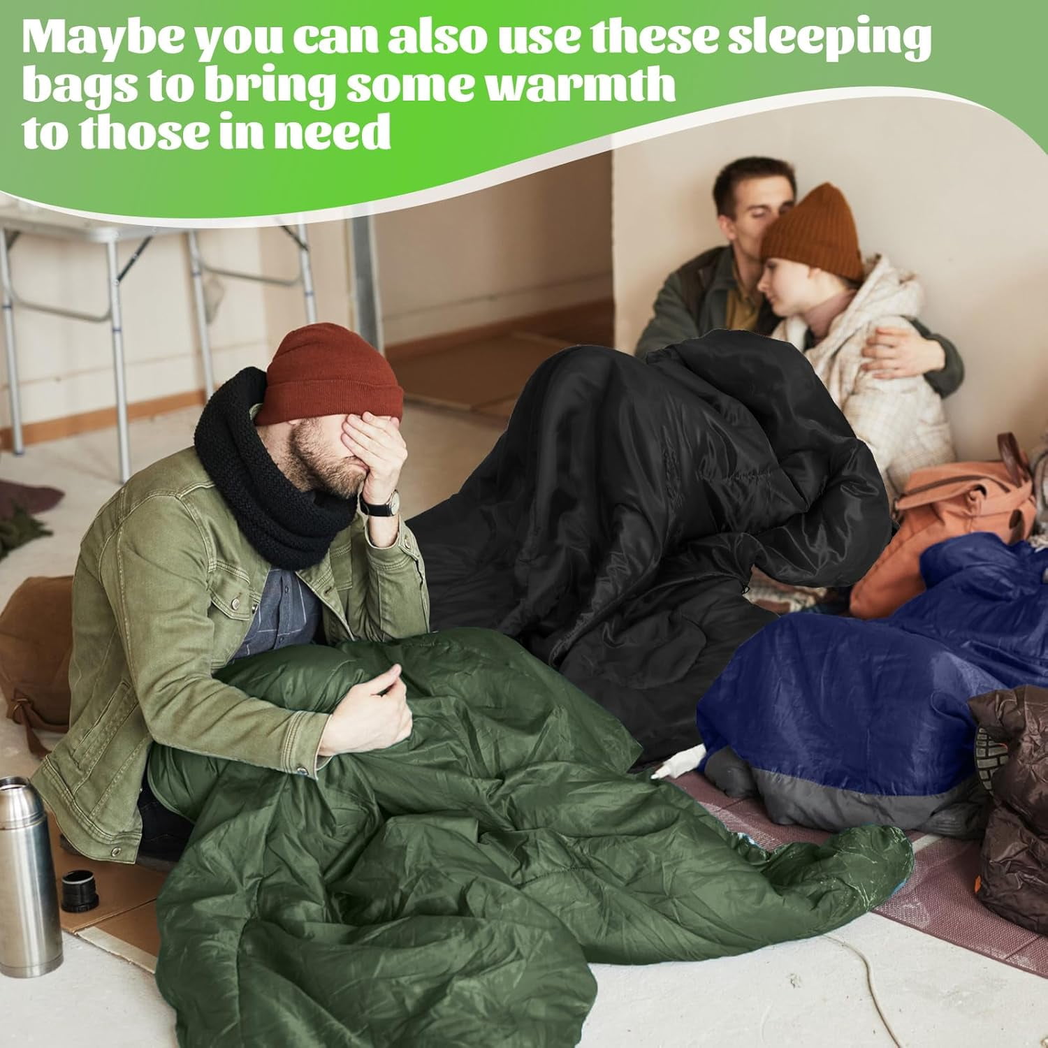 6 Pack Bulk Sleeping Bags for Homeless Donation, 0 Degree Waterproof Sleeping Bags with Compression Sack for Adults Winter Cold Weather Care Camping Hiking Emergency