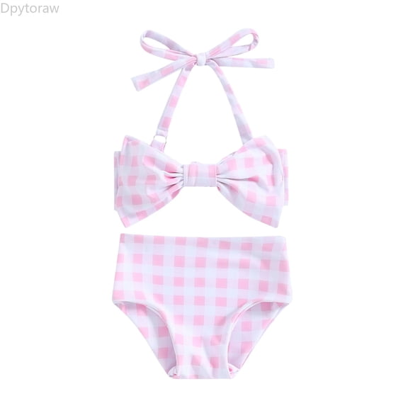 Dpytoraw Girls Two Piece Swimsuit With Front Bow Tie Adjustable Bikini For Kids Youth Teen Summer Beach Pool Party Size Pink 2Y