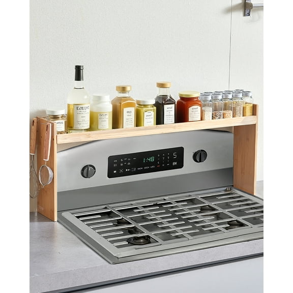 VEVOR Over the Stove Shelf, Over Stove Spice Shelf for Kitchen Stove Top, Seasoning Shelves, Spice Organizer, Easy to Assemble Countertop Storage Solution, Kitchen Gadgets with 6 Hooks