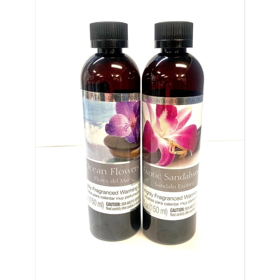 Hosley Set of 2, 5 oz Assorted Exotic Sandalwood & Ocean Flowers Fragrance Warming Oils 5 oz