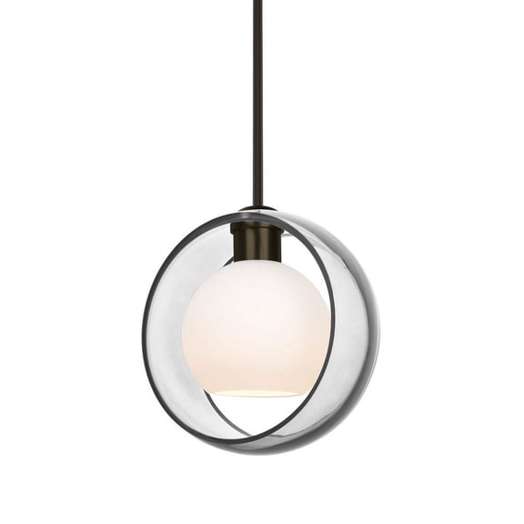 1TT-MANACL-LED-BR-Besa Lighting-Mana-One Light Stem Pendant with Flat Canopy-9 Inches Wide-Bronze Finish-Clear/Opal Glass Color-LED Lamping Type