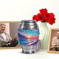thumbnail image 6 of JAGASY Beach Small Urn for Ashes Adult Female, Teal Keepsake Urns for Human Ashes for Men, Ocean Sunset Orange Blue Clouds Decorative Urns, Yellow Mini Funeral Urn for Boys & Girls, (3 Inch), 6 of 7