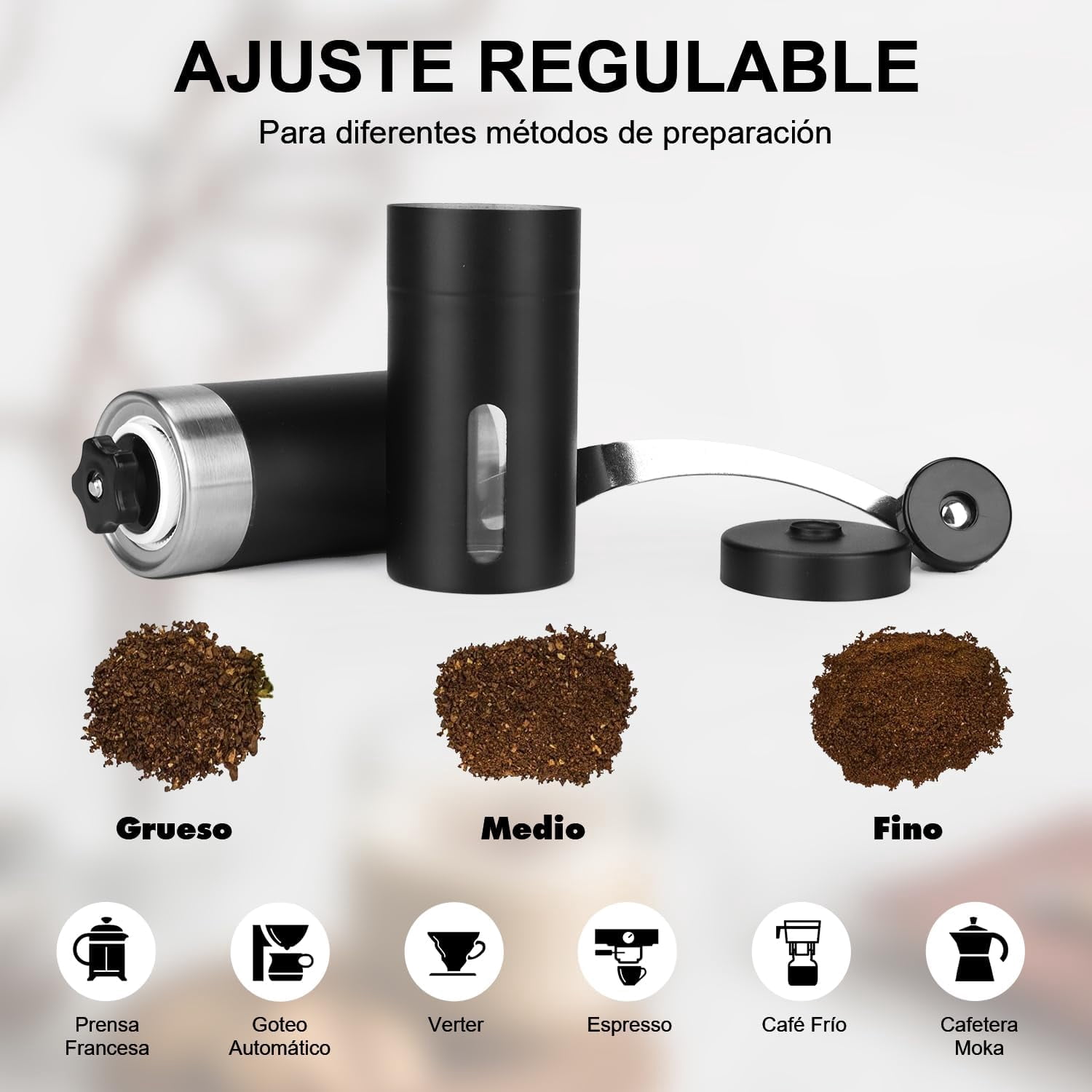 Manual Stainless Steel Coffee Grinder, Coffee Bean Grinder with Adjustable Ceramic Burr, Portable for Office, Home, Camping (Black)