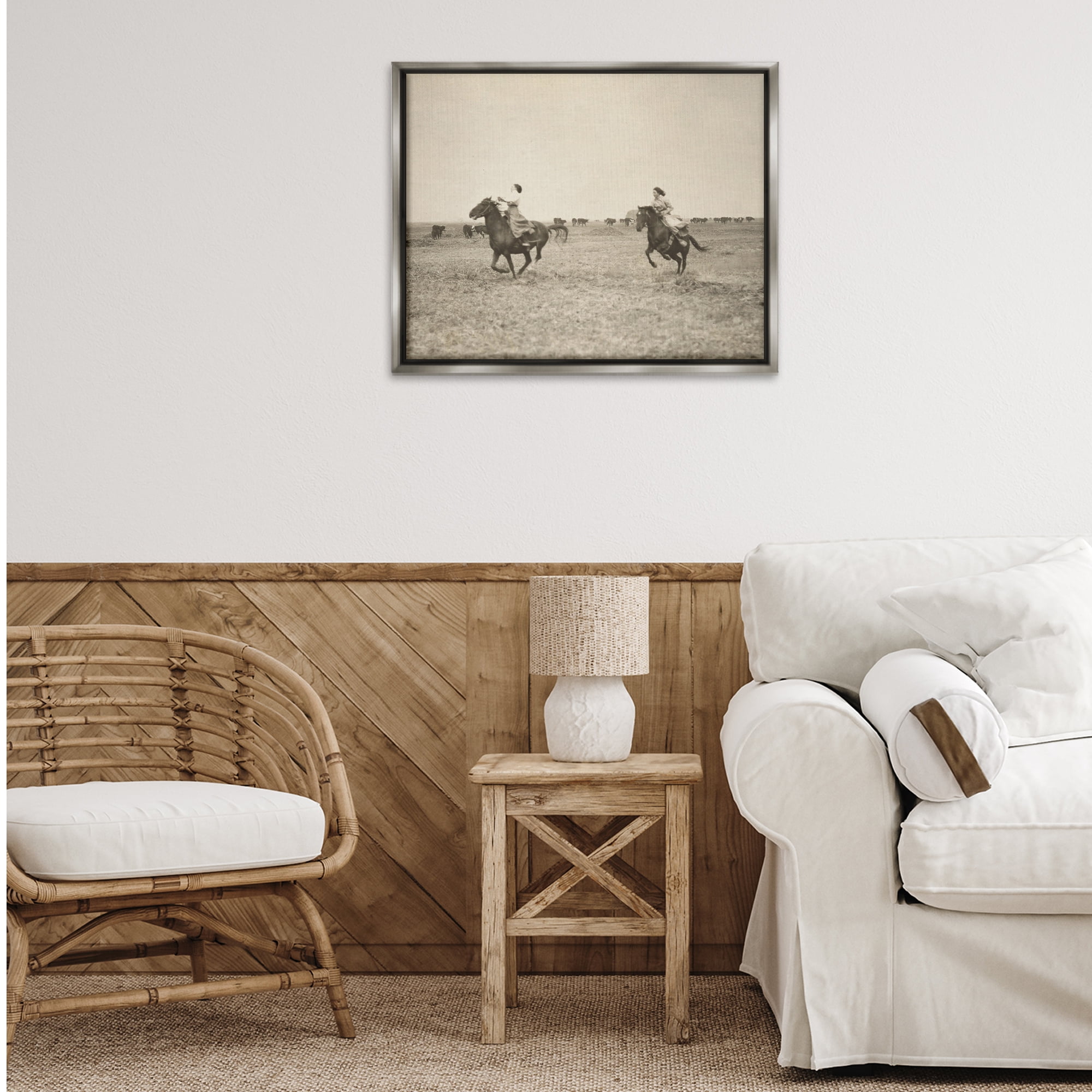 Stupell Industries Galloping Cowgirl Friends Animals Photography Gray Floater Framed Canvas Art Print Wall Art, 31 x 25