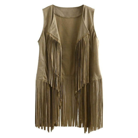 Hippie Vest for Women Vintage Ethnic 70s Tassel Vest Faux Seude Solid Sleeveless Fringe Hippie Jacket Vest