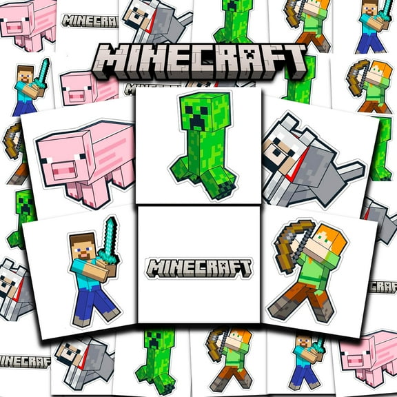 Minecraft Tattoos Party Favors Bundle ~ 72 Perforated Individual 2" x 2" Minecraft Temporary Tattoos for Kids Boys Girls (Minecraft Party Supplies)
