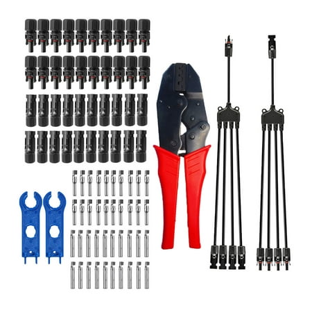 

20 Pairs Male/Female Solar Panel Cable Connectors with Crimping Pliers 1 to 4 Branch Y Type Branch Connector Spanner Assembly Tool for PV System IP67 Waterproof DIY Cable Accessories Tool