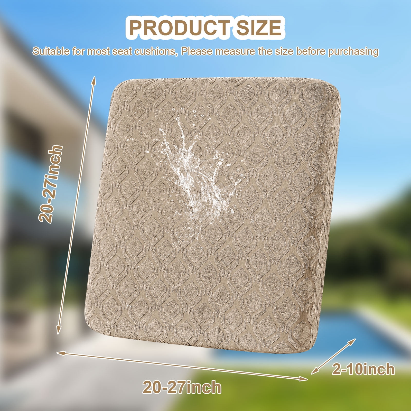 Topchances 6Pcs Patio Cushion Covers, Stretch Outdoor Water Resistant Sofa Cushion Cover Replacement for Patio Furniture Protector (Khaki)