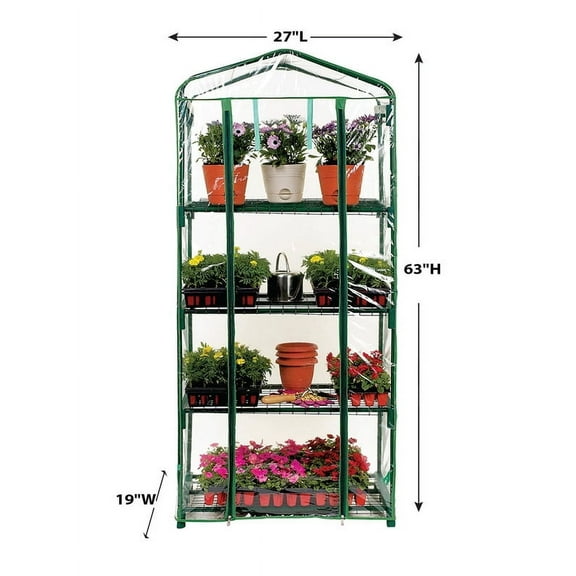 MISCO 4-Tier Greenhouse – Outdoor Gardening Hot House 27 inches Length by 19 inches Width and 63 inches Height with Zippered Cover and Metal Shelves for Growing Vegetables, Flowers and Seedlings