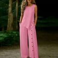 thumbnail image 4 of Womens Summer Linen 2 Piece Outfit Sleeveless Asymmetrical Tank Tops with Side Buttons Wide Leg Pants Two-Piece Travel Sets S, 4 of 7