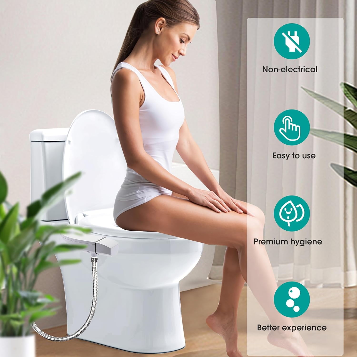 Ultra-Slim Bidet Attachment for Toilet, Dual Nozzle (Frontal & Rear Wash) with Self-cleaning, Non-Electric Bidet Toilet Seat Attachment with Adjustable Water Pressure, White