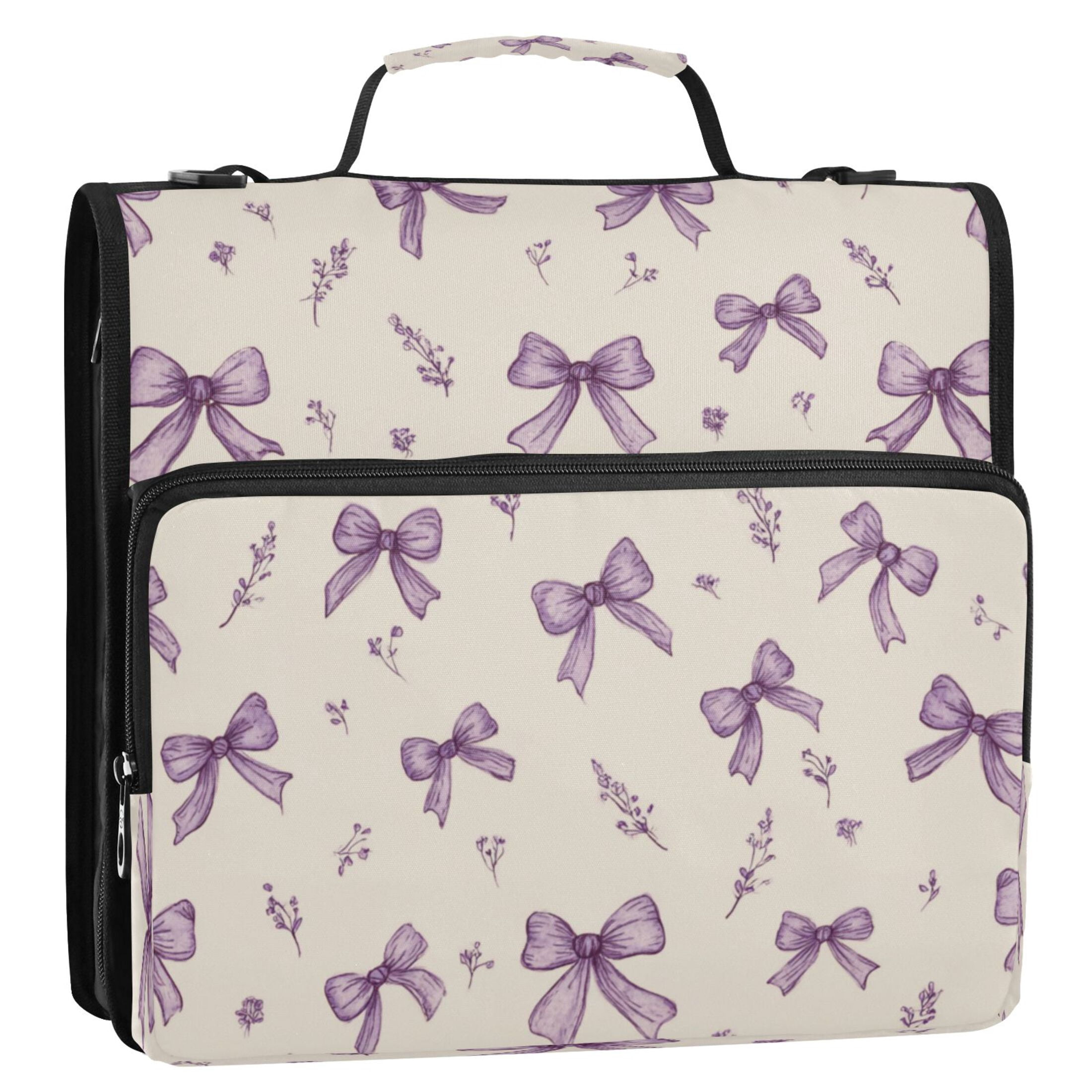 Zipper Binder 3 Rings Stationery Office Files Daily Organizer File Folder Storage Bag Pastel Lavender Bows