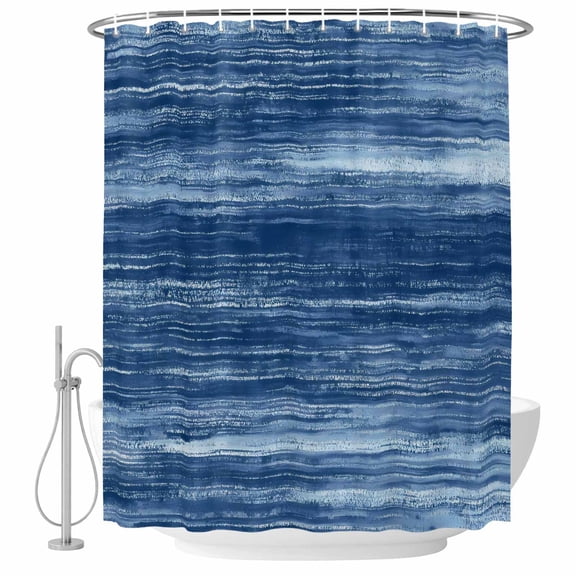 Navy Blue Shower Curtain Set - Extra Long 72" x 96" Washable Bathtub Curtain with 12 Hooks, Vintage Modern Abstract Art Ombre Waterproof Fabric Stall Shower Curtains for Bathroom/Bathtub Décor