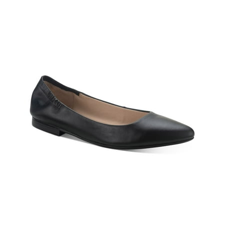 

SUN STONE Womens Black Ruching At Back Heel Breathable Slip Resistant Jilly Pointed Toe Slip On Leather Flats 6 M