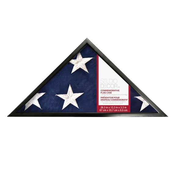 Black Memorial Flag Case by Studio Decor - Funeral Military Display for Flags - Medals - Badges - and Memorabilia - 1 Pack