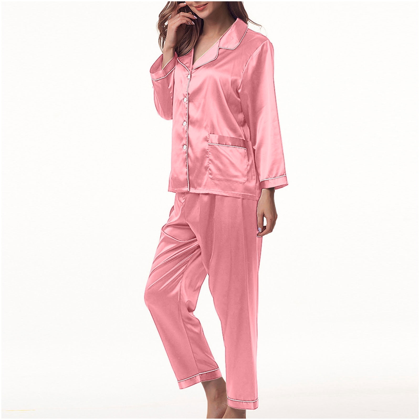 BONIXOOM Womens Pajamas Couples Christmas Pajamas Sleepwear None Long Sleeve Sleepwear Sets Solid Pink XXL