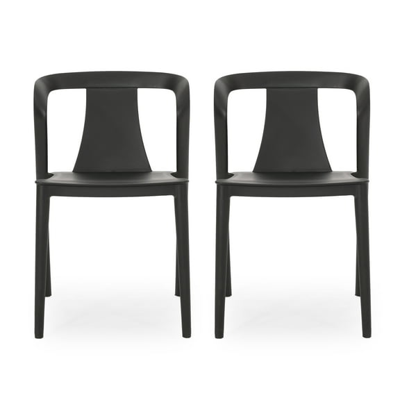 GDF Studio Janely Outdoor Stacking Dining Chair, Set of 2, Black