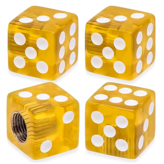 4x Yellow/Gold Dice Car Valve Stem Cap Air Tire Cover Universal Motorcycle/Bike