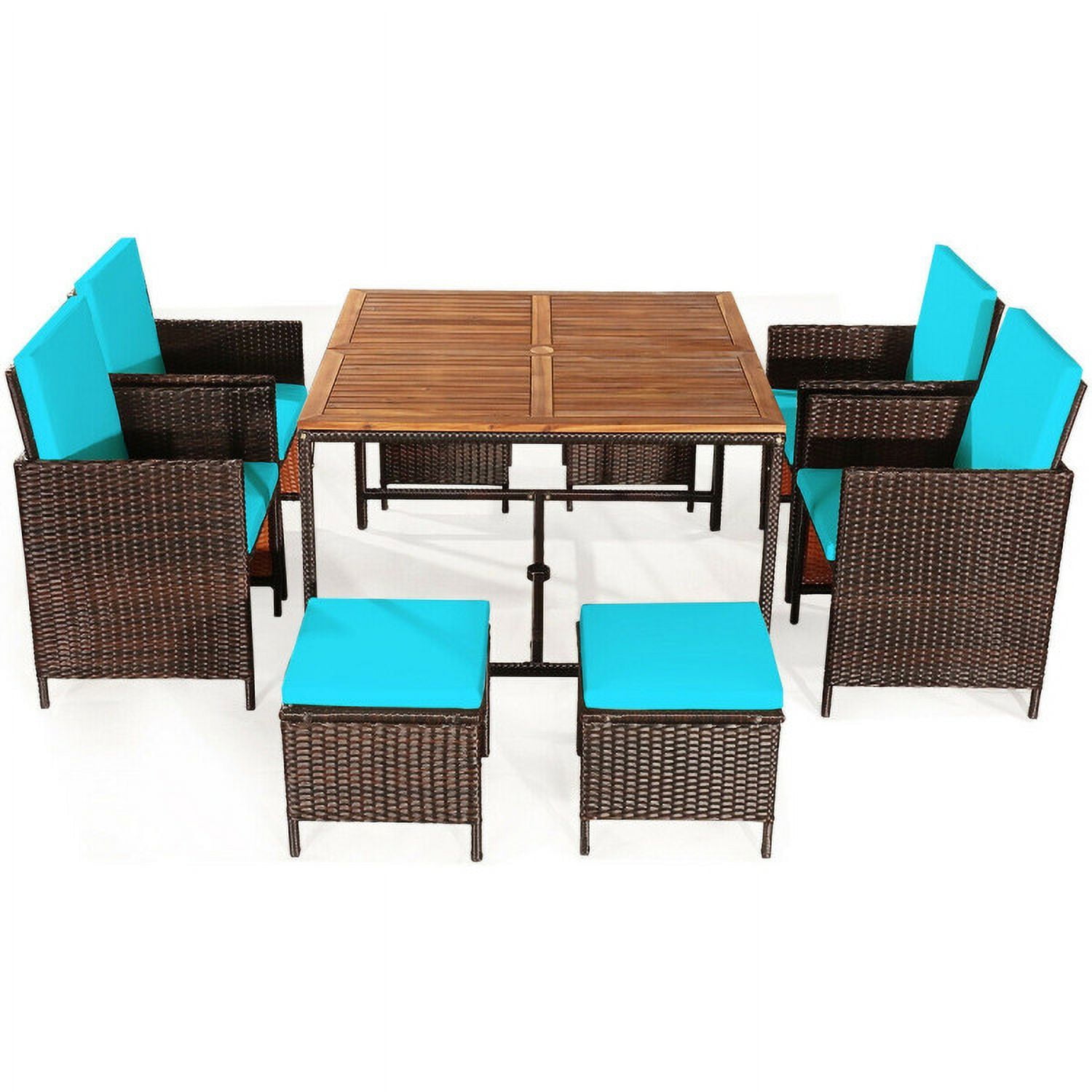 Aimee Lii 9 Pieces Patio Rattan Dining Cushioned Chairs Set, Outdoor Patio Furniture, Turquoise Aimee Lii 9 Pieces Patio Rattan Dining Cushioned Chairs Set, Outdoor Patio Furniture, Turquoise