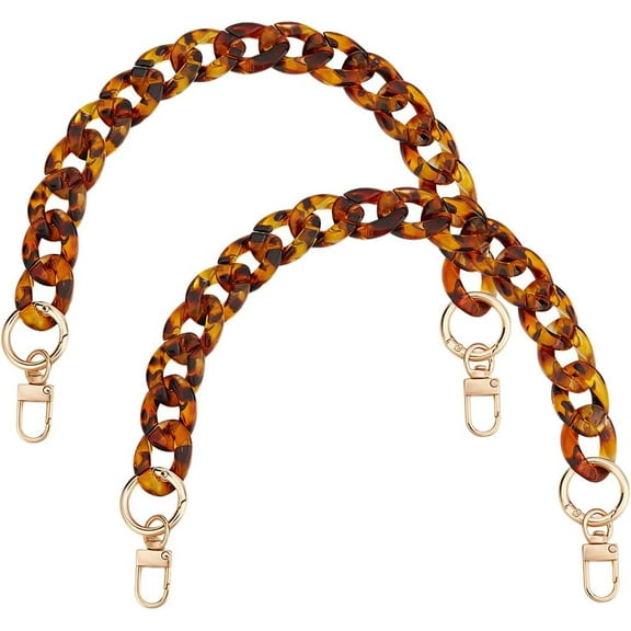 2Pcs Short Resin Purse Strap Brown Pattern Replacement Extension Bag Handbag Handle Shoulder Decoration Charms Curb Chain Straps with Swivel Clasps for DIY Crafts Bags Accessories