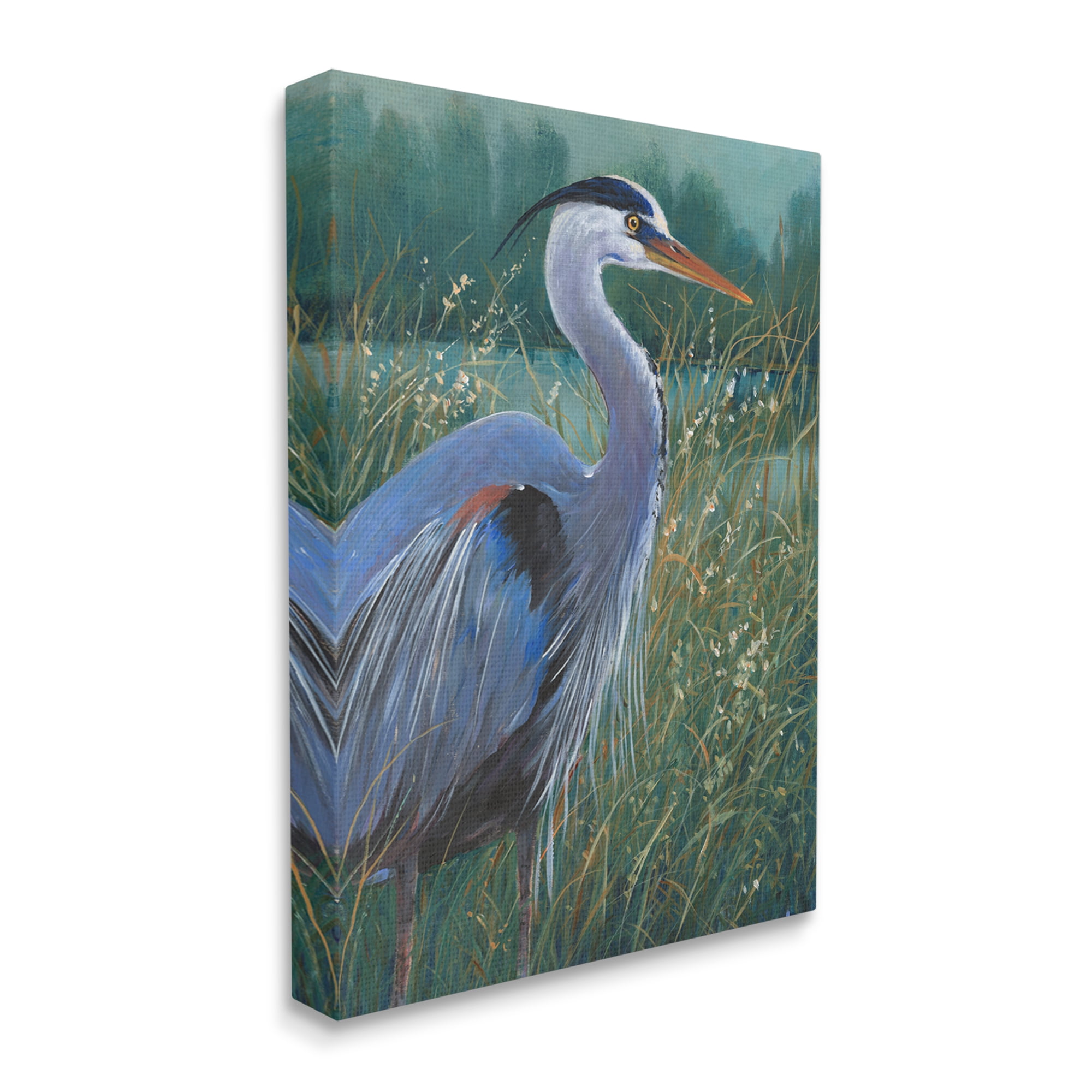 Stupell Industries Heron Landscape Painting Animals & Insects Painting Gallery Wrapped Canvas Art Print Wall Art, 24 x 30