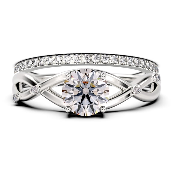 Gorgeous Rings Boho & hippie 1.60 Carat Round Cut Diamond Moissanite Engagement Ring, Wedding Ring, One Matching Band in 925 Sterling Silver With 18k White Gold Plating, Promise Ring