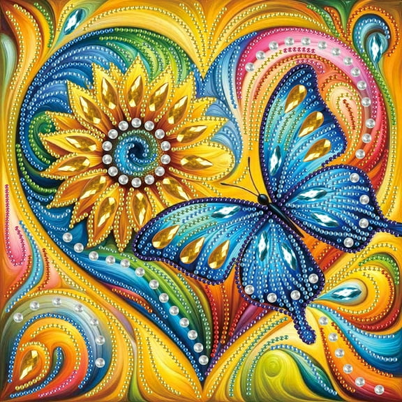 5D DIY diamond art painting kit, sunflower butterfly special shape diamond canvas, namely can relieve stress relaxation and can be used for home wall decoration