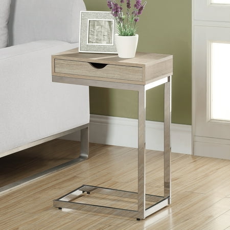 Natural Metal - ACCENT TABLE - CHROME METAL / NATURAL WITH A DRAWER