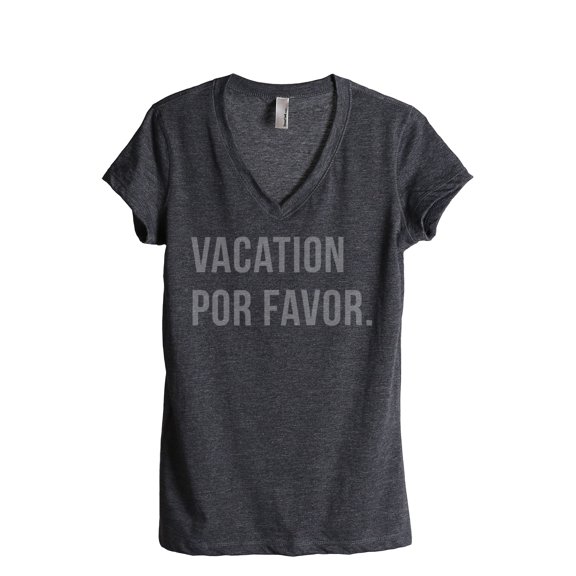 Thread Tank Vacation Por Favor Women's Fashion Relaxed V-Neck T-Shirt Tee Charcoal Small