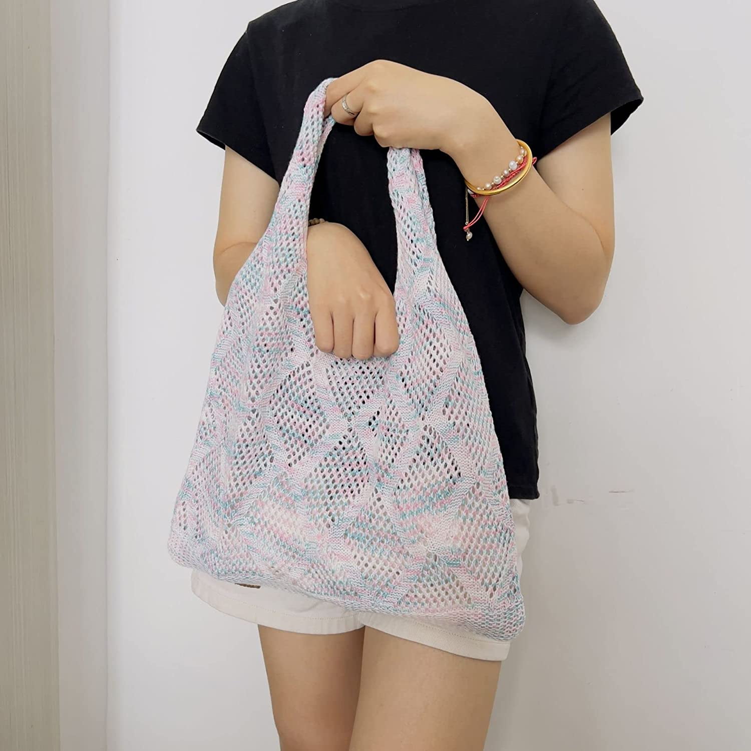 Crochet Tote Bag Aesthetic Y2K Cute Hippie Bag Beach Indie Chic Shoulder  Handbags Purse Accessories for Women