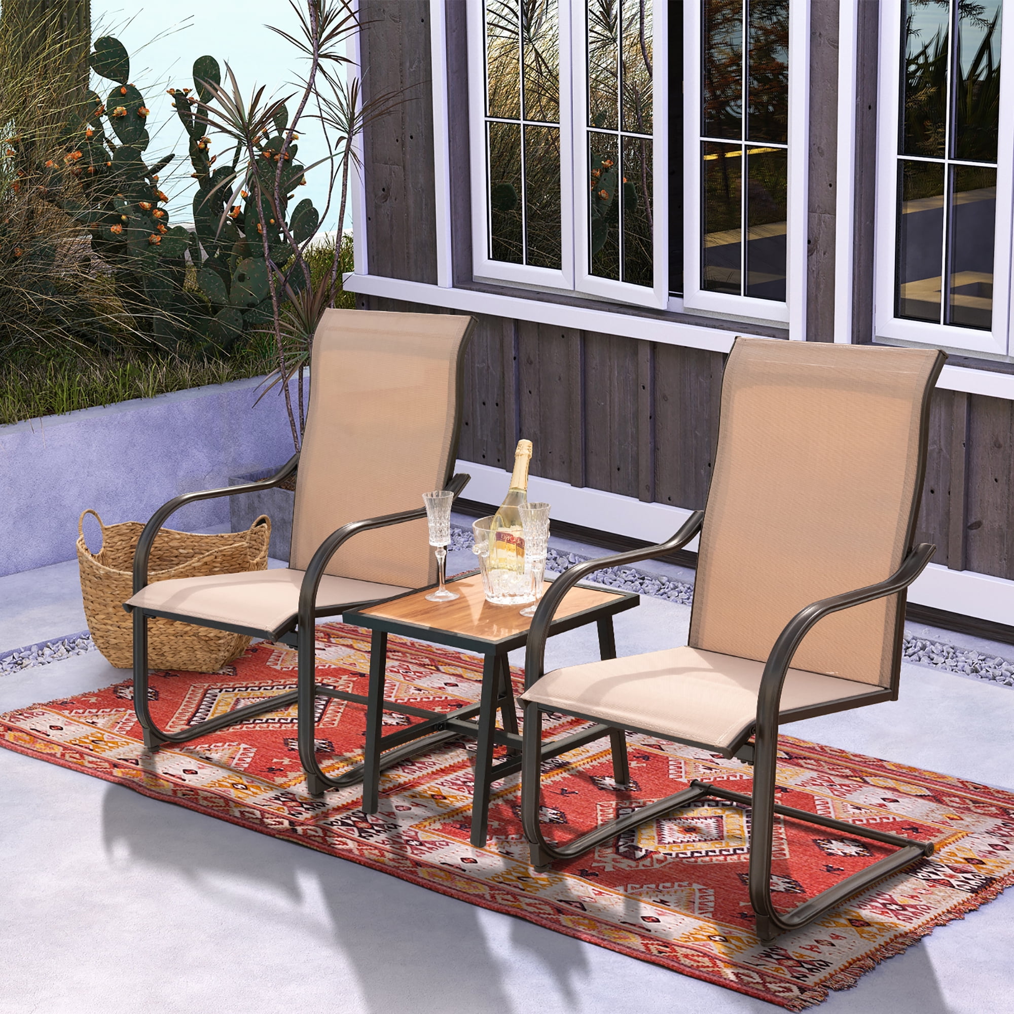 Costway 2pcs C Spring Motion Patio Dining Chairs All Weather Heavy Duty Outdoor Brown Walmart
