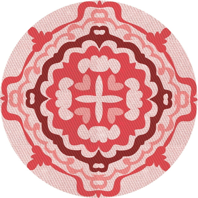 Ahgly Company Machine Washable Indoor Round Transitional Light Red Pink Area Rugs, 6' Round