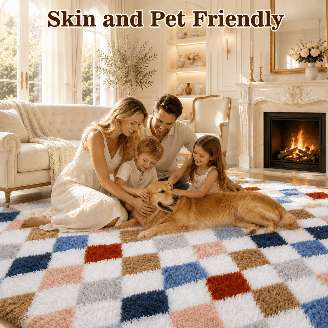 ZRSDIXK 8x10 Area Rugs for Living Room, Soft Fluffy Bedroom Rugs, Checkered Carpet, Multicolor