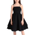thumbnail image 3 of SGMVNU Girls Dress Summer Spaghetti Straps Smocked Ruched A Line Swing Dress Flowy Double Layered Tween Girl Party Dresses, Size 9 Years, Black, 3 of 9