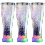 Led Light-up Pilsner Beer Glass, Glow in the Dark Cups for Party ,Set of 3