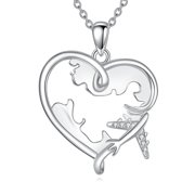 Airplane Necklace for Women Sterling Silver Heart Flight Attendant Gifts (heart 2)