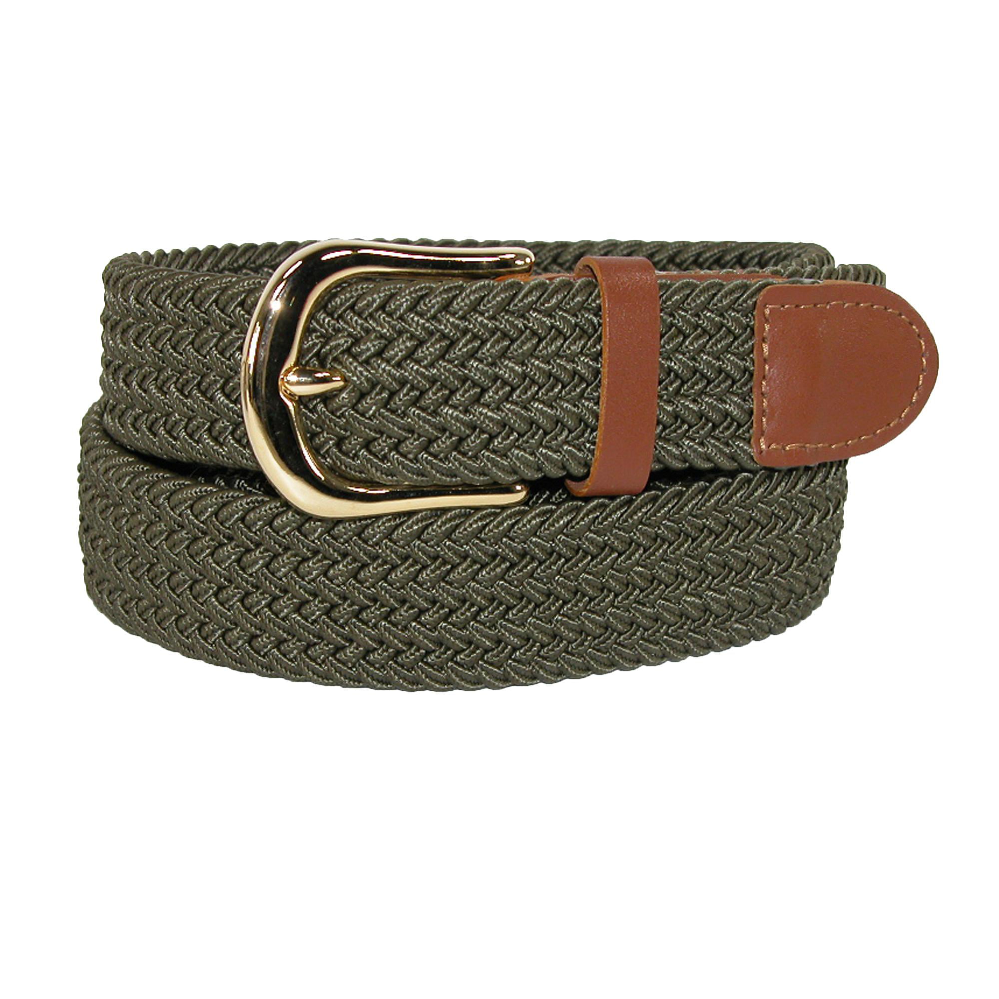 CTM Men's Elastic Stretch Belt with Gold Buckle and Tan Tabs