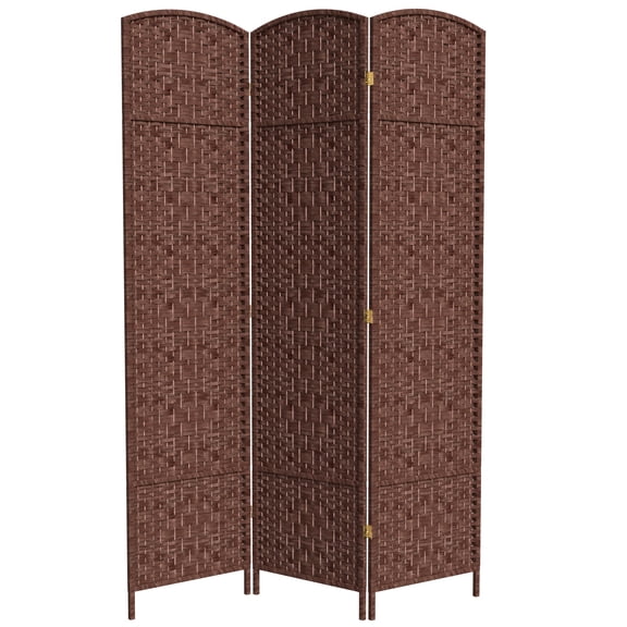 7 ft. Tall Faux Rattan Fiber Diamond Weave Privacy Screen Room Divider - Dark Red - 3 Panels