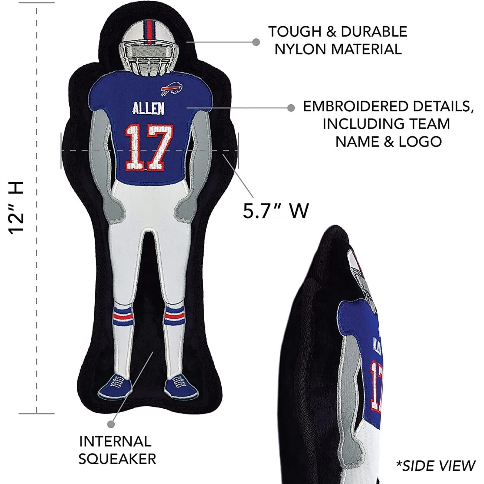 NFLPA Josh Allen Athletes Player Pet Dog Toy Premium Quality with Built-in Squeaker