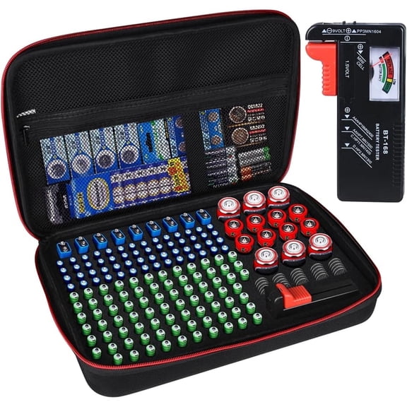 Battery Organizer Storage Box with Tester,Battery Vault Case Fireproof Waterproof Explosionproof Holder Box with Tester BT-168 Checker Carrying Case Container Bag Fit for 200 Batteries AA AAA C D 9V