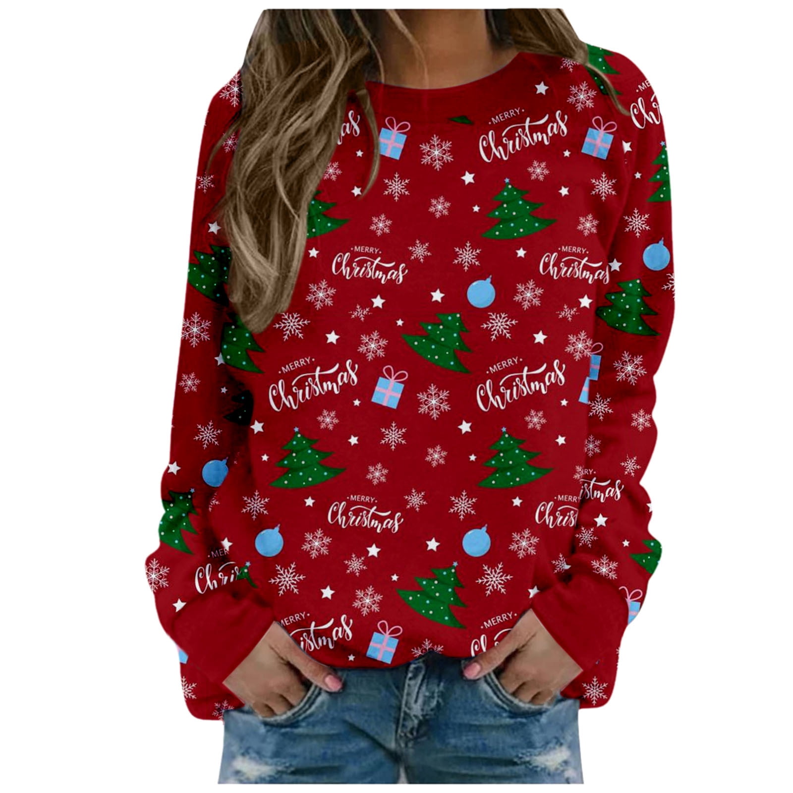 Women Casual Tops Christmas Print 