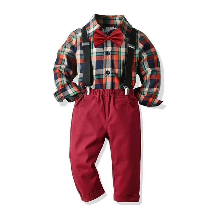 baby boy red tartan trousers