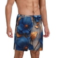 thumbnail image 2 of Goofa Elegant Blue Gold Blooms Pattern Men's Pajama Short Sleep Shorts Soft Comfortable Breathable Pajamas Shorts with Pockets-3X-Large, 2 of 6