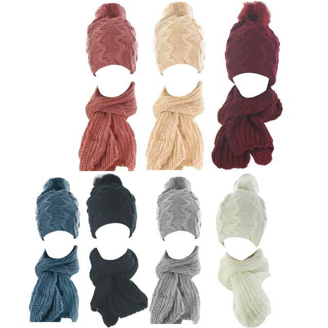 Kate Marie Unisex Warm Beanie and Scarf set with Inside Fur