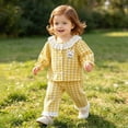thumbnail image 2 of CAUYDY Preemie Girls Pajamas Newborn Sleepers for Girl Fall Winter Long Sleeved Shirt Elastic Waist Pants 2Pcs Set Baby Outfits Infant Clothes 3M 6M 9M 12M Sizes 6-12 Months,Yellow, 2 of 9
