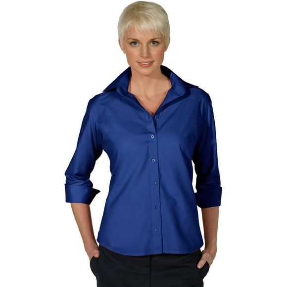 Edwards Garment Women's Open Neck Poplin Blouse - 3/4 Sleeve, Royal, XXXX-Large