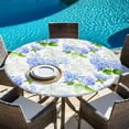 thumbnail image 6 of Summer Hydrangeas Round Tablecloth, Fitted Table Cover with Elastic for 36"-44" Round Tables, White Blue Flowers Pastoral Leaves Table Cloth Outdoor Indoor Dinning Party Waterproof Tablecloths, 6 of 7