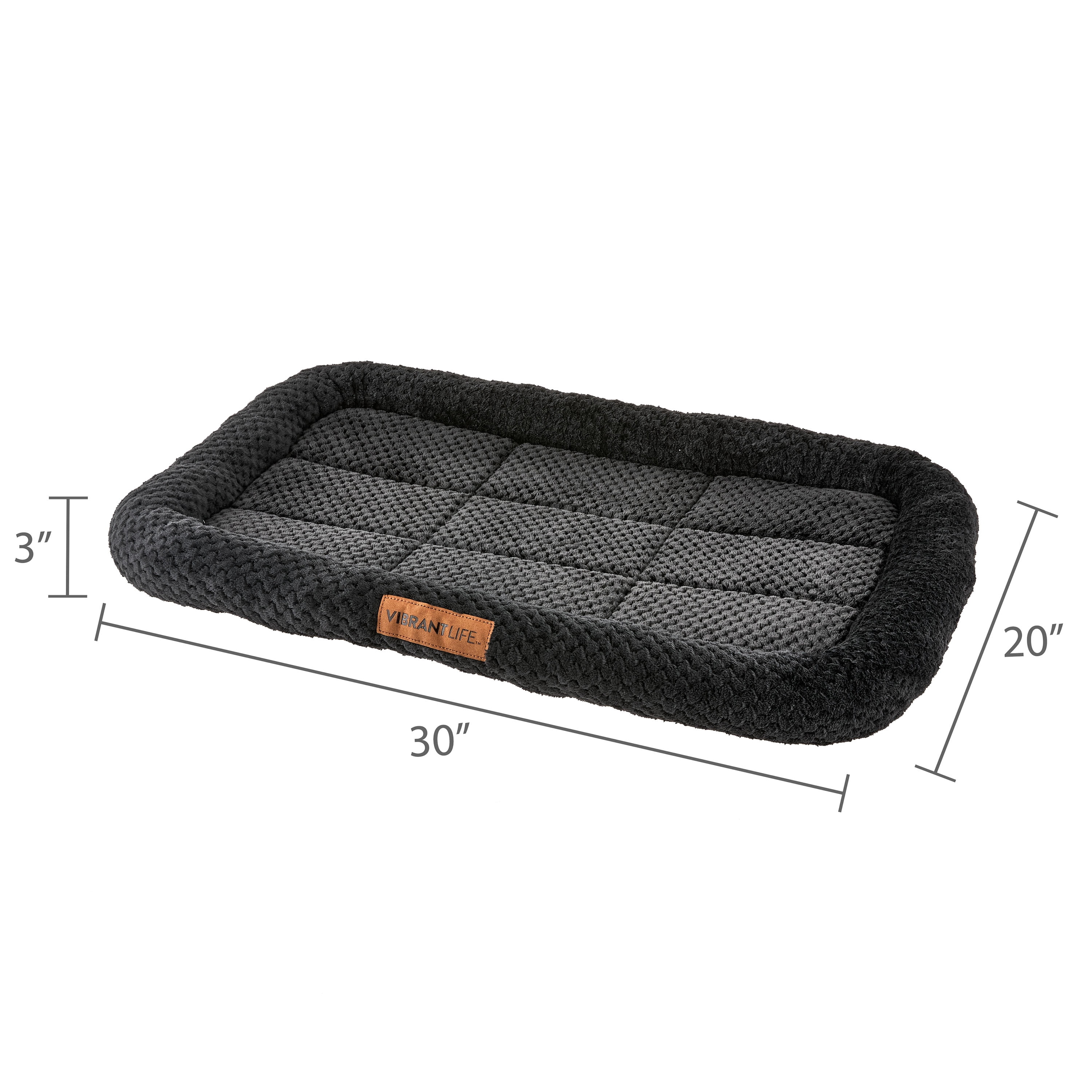 Vibrant Life Medium Cozy Luxe Crate Mat Pet Bed, Dark Gray, 30" x 20"