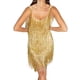 thumbnail image 1 of Vestidos Cortos Mini vestido con flecos correa de espagueti mujer tirantes mujer verano (dorado M) Ygjytge para Mujer oro T L, 1 of 7