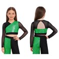 thumbnail image 2 of iiniim Girls Sparkly Sequins Lyrical Hip Hop Jazz Dance Crop Top Mesh Patchwork Long Sleeve Tees Shirts Blouse Green 12, 2 of 7